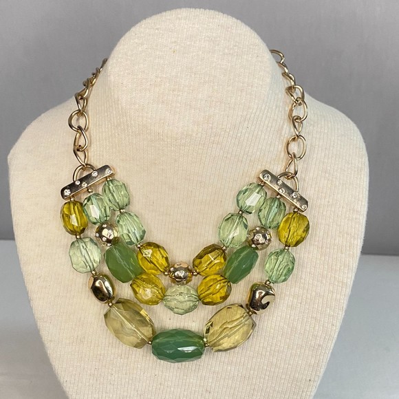 Choker Necklace Possibly Dana Buchman Shades Of Green Beads Three Strand - Picture 1 of 7